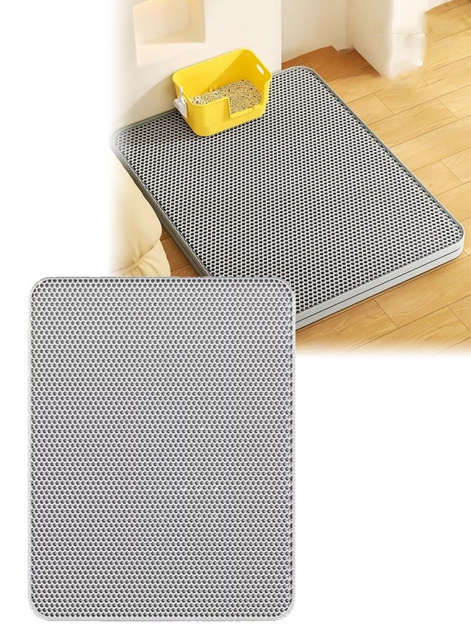 DUNISO حصيرة فضلات القطط، غير قابلة للانزلاق ومقاومة للماء، تصميم مزدوج الطبقات على شكل خلية نحل لمنع تتبع الفضلات، حصائر سهلة التنظيف وقابلة للطي 30*45 سم (رمادي) - Image 1